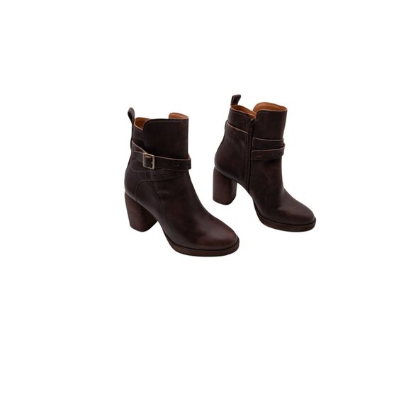 Lucky Brand Natesa Bootie Ankle Boots Sz 8 Chocolate Brown Leather Platform - Picture 2 of 11